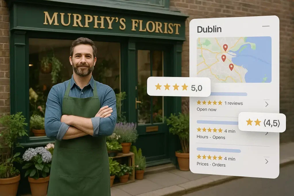 Proud owner of a florist in Dublin, all 5 star reviews on Google
